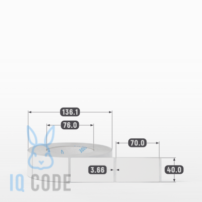 Полипропиленовая этикетка 40х70 белая, втулка 76 мм (к) (рядов 1 по 1000 шт)  IQ code	