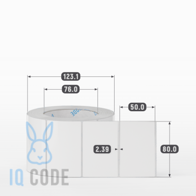 Полипропиленовая этикетка 80х50 белая, втулка 76 мм (к) (рядов 1 по 1000 шт)  IQ code	