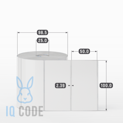 Полипропиленовая этикетка 100х50 белая, втулка 25 мм (к) (рядов 1 по 1000 шт)  IQ code	