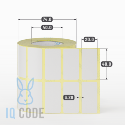 Термотрансферная этикетка 40х20 (рядов 2 по 1 000 шт) Полуглянец в рулоне, втулка 40 мм (к) IQ code