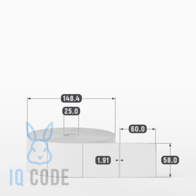 Полипропиленовая этикетка 58х60 белая, втулка 25 мм (к) (рядов 1 по 2000 шт)  IQ code	
