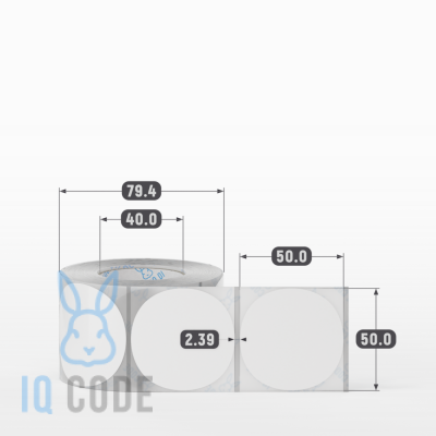 Этикетка самоклеящаяся с печатью + Черная метка/ КРУГ 50 мм (рядов 1 по 500 шт) Полипропилен белый в рулоне, втулка 40 мм (к) IQ code
