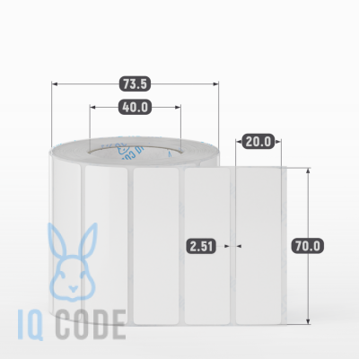 Этикетка самоклеящаяся 70х20 (рядов 1 по 1 000 шт) Полипропилен белый в рулоне, втулка 40 мм (к) IQ code