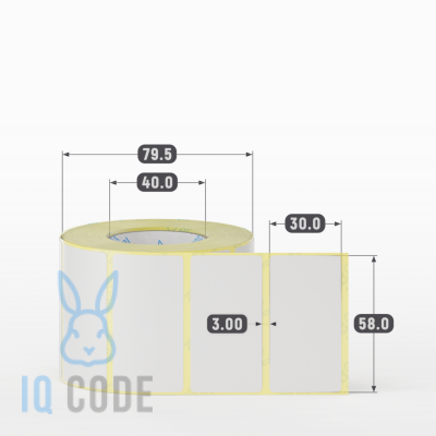 Термотрансферная этикетка 58х30 (рядов 1 по 800 шт) Полуглянец в рулоне, втулка 40 мм (к) IQ code