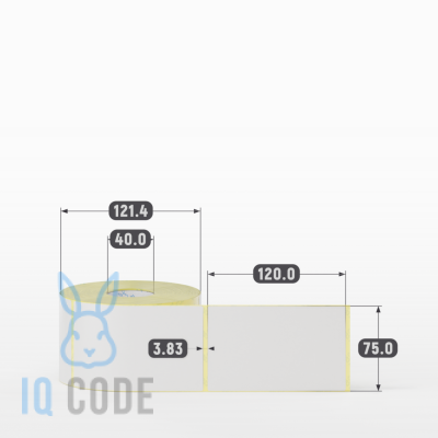 Термотрансферная этикетка 75х120 (рядов 1 по 600 шт) Полуглянец в рулоне, втулка 40 мм (к) IQ code