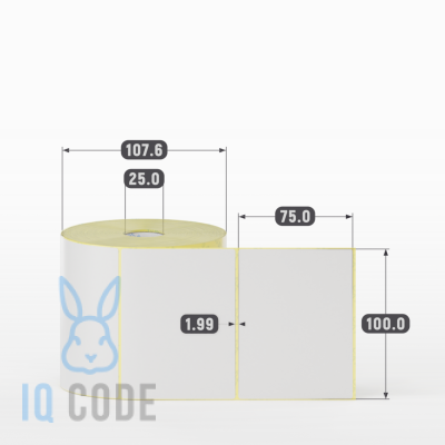Термотрансферная этикетка  100х75 полуглянцевая, втулка 25 мм (к) (рядов 1 по 800 шт) IQ code	