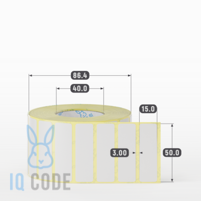 Термотрансферная этикетка 50х15 (рядов 1 по 2 000 шт) Полуглянец в рулоне, втулка 40 мм (к) IQ code