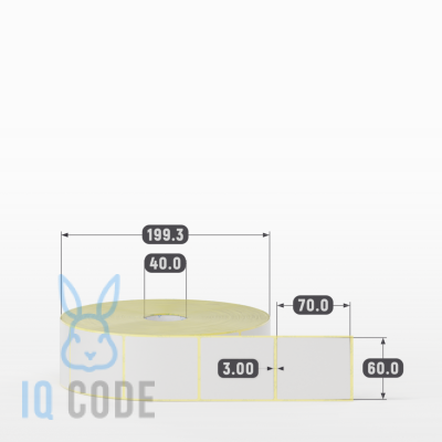 Термотрансферная этикетка 60х70 (рядов 1 по 3 000 шт) Полуглянец в рулоне, втулка 40 мм (к) IQ code