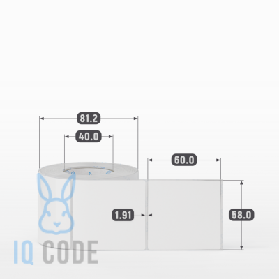 Этикетка самоклеящаяся 58х60 (рядов 1 по 450 шт) Полипропилен белый в рулоне, втулка 40 мм (к) IQ code