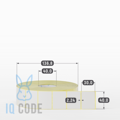 Термотрансферная этикетка  40х30 полуглянцевая, втулка 40 мм (к) (рядов 1 по 3000 шт) IQ code	