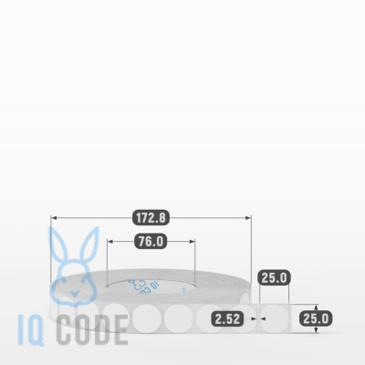 Этикетка самоклеящаяся круглая 25 мм (рядов 1 по 5 000 шт) Полипропилен матовый в рулоне, втулка 76 мм (к) IQ code