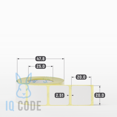 Термоэтикетка ТОП 20х20, втулка 25 мм (к) (рядов 1 по 400 шт)  IQ code	