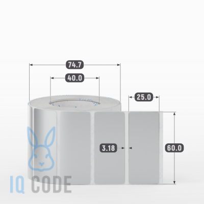 Этикетка самоклеящаяся 60х25 (рядов 1 по 1 000 шт) PET Matt Silver в рулоне, втулка 40 мм (к) IQ code