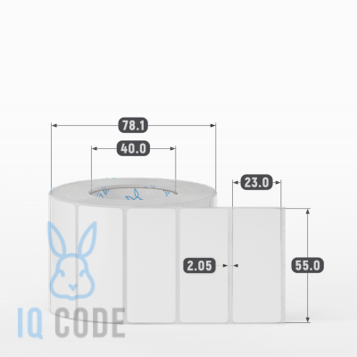 Полипропиленовая этикетка 55х23 белая, втулка 40 мм (к) (рядов 1 по 1000 шт)  IQ code	