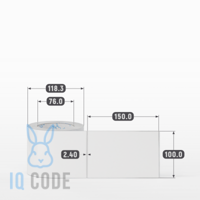 Полипропиленовая этикетка 100х150 белая, втулка 76 мм (к) (рядов 1 по 300 шт)  IQ code	