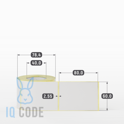 Термотрансферная этикетка 60х80 (рядов 1 по 300 шт) Полуглянец в рулоне, втулка 40 мм (к) IQ code