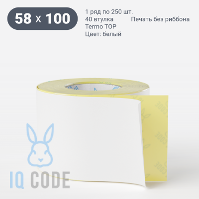 Термоэтикетка ТОП 58х100, втулка 40 мм (к) (рядов 1 по 250 шт)  IQ code	