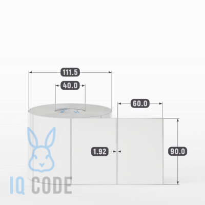 Полипропиленовая этикетка 90х60 белая, втулка 40 мм (к) (рядов 1 по 1000 шт)  IQ code	