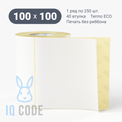 Этикетка самоклеящаяся 100х100 (рядов 1 по 250 шт) Termo ECO в рулоне, втулка 40 мм (к) IQ code