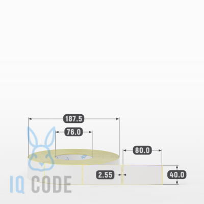 Термотрансферная этикетка 40х80 полуглянцевая, втулка 76 мм (к) (рядов 1 по 2000 шт)  IQ code	